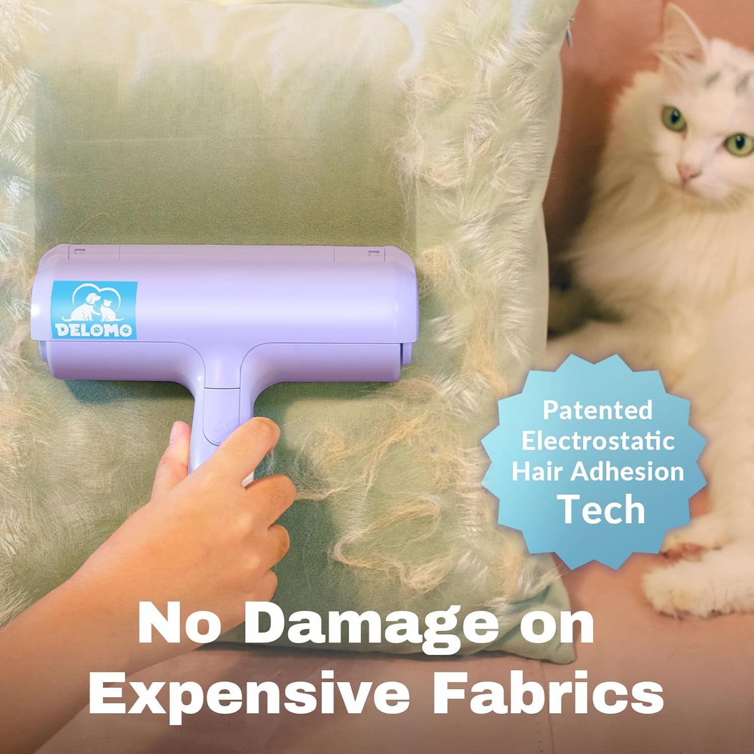 Pet Hair Remover Roller - Dog & Cat Fur Remover with Self-Cleaning Base - Efficient Animal Hair Removal Tool - Perfect for Furniture, Couch, Carpet, Car Seat, Purple