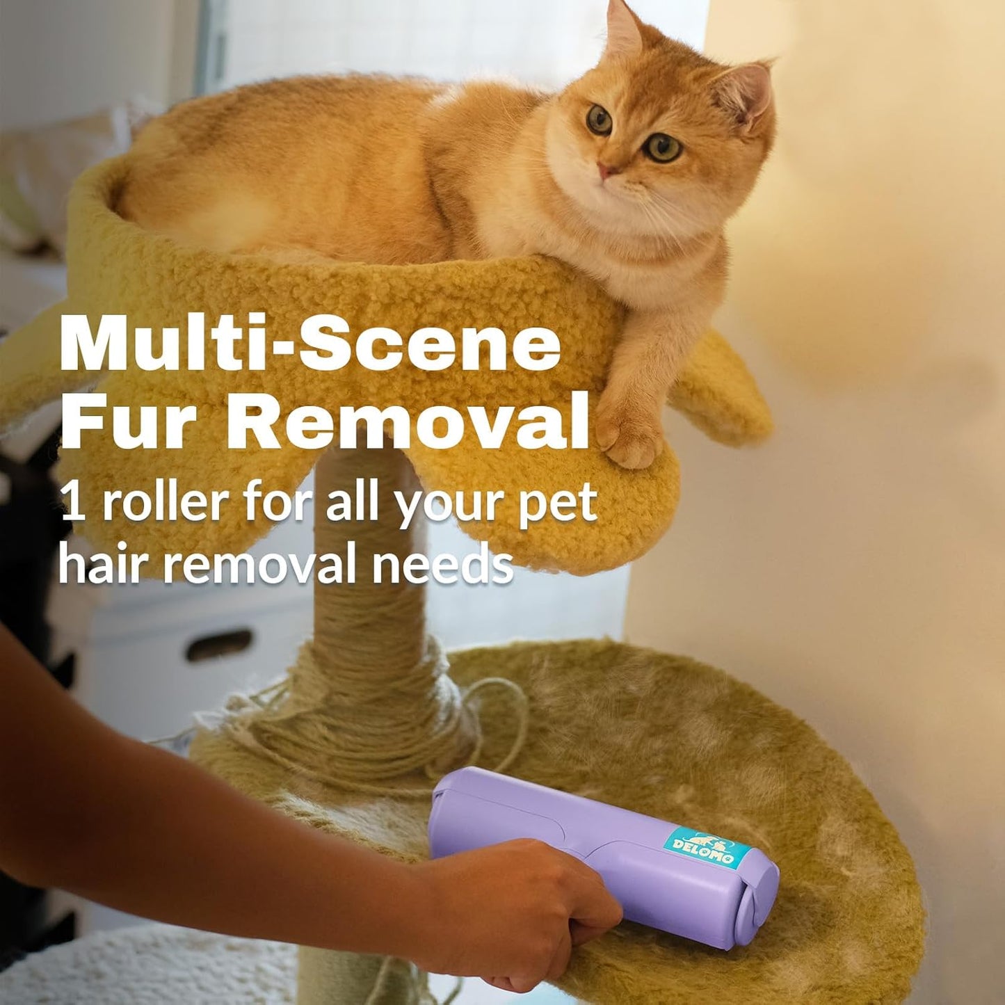 Pet Hair Remover Roller - Dog & Cat Fur Remover with Self-Cleaning Base - Efficient Animal Hair Removal Tool - Perfect for Furniture, Couch, Carpet, Car Seat, Purple