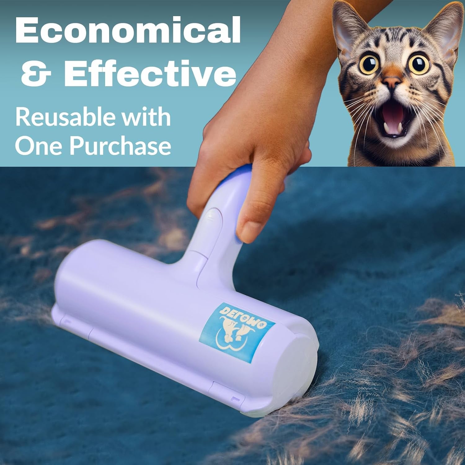 Pet Hair Remover Roller - Dog & Cat Fur Remover with Self-Cleaning Base - Efficient Animal Hair Removal Tool - Perfect for Furniture, Couch, Carpet, Car Seat, Purple