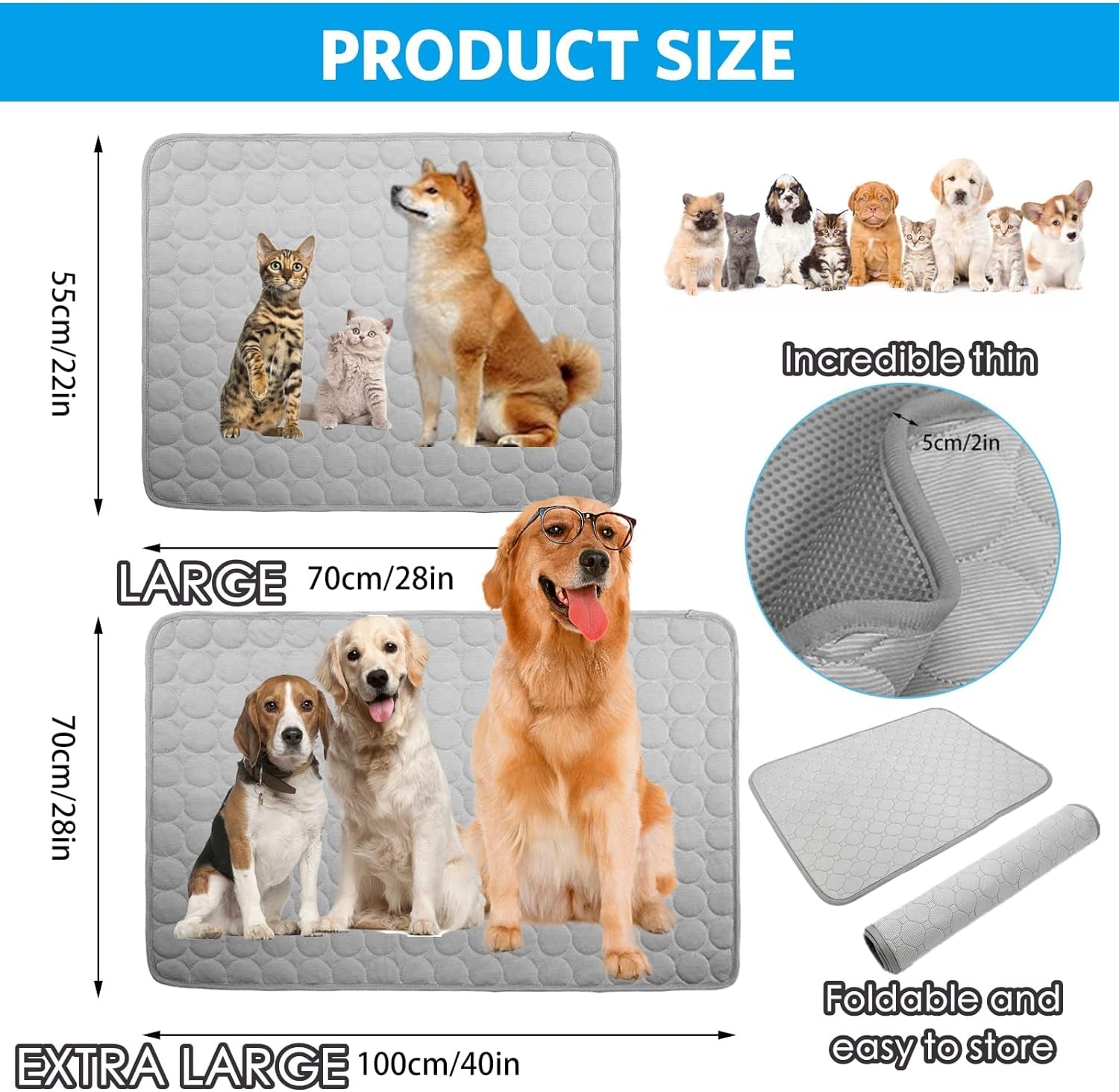 Pet Cooling Mat, X-Large, 3-4 Degree Cooler, No Water or Electricity Needed, Portable and Foldable, Safe for Dogs and Cats, Non-Irritating, Easy to Use, 3 Years Warranty
